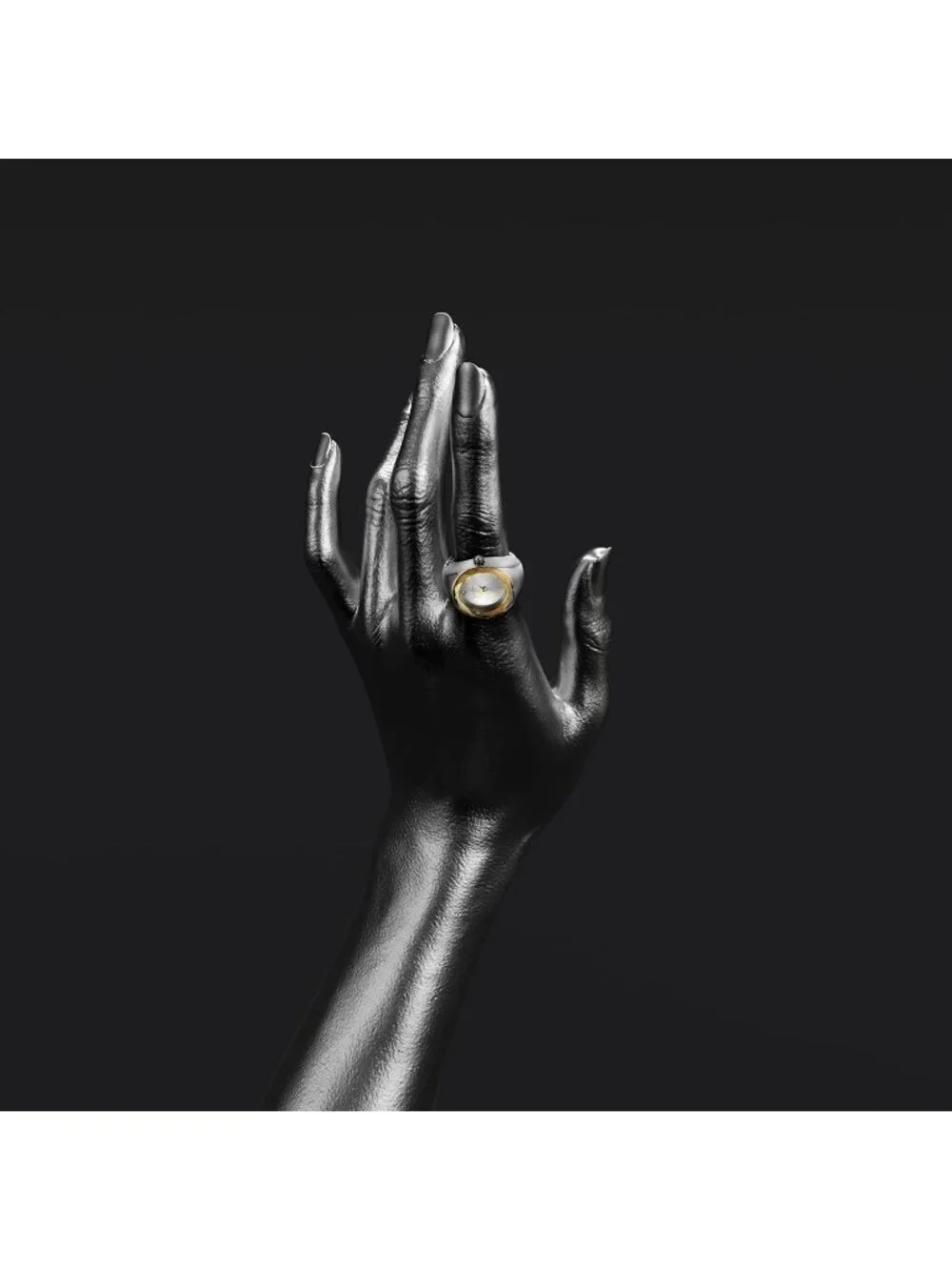 Women's Silver Adjustable Ring Quartz Analog Mini Crystal Dial Wrist Watches